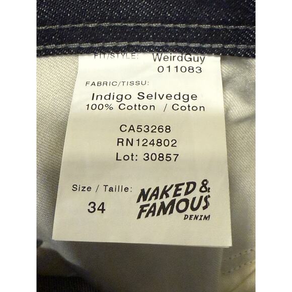 Naked & Famous Men’s Weird Guy Japanese Indigo Selvedge Jeans 34 New With Tags - Picture 4 of 11